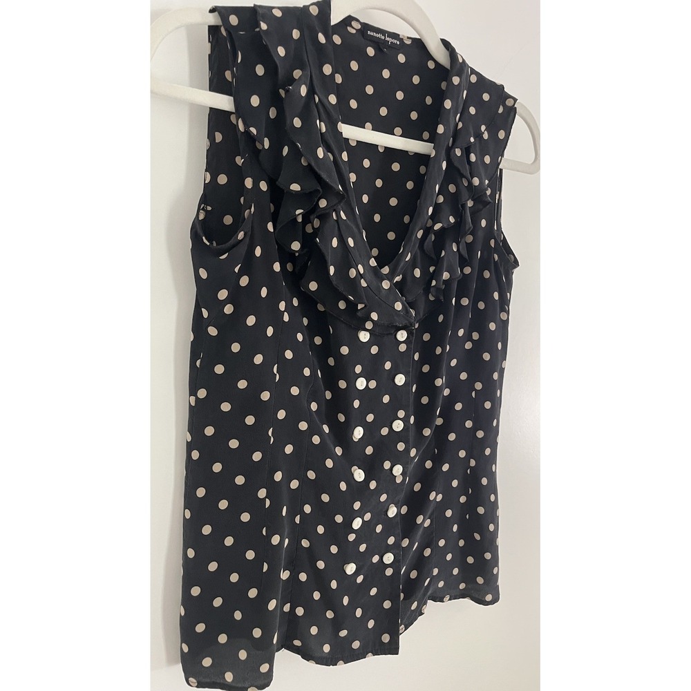 Nanette Lepore Double Breasted! Polka Dot Sleeveless Blouse Sz 4 Small Silk wome - Picture 11 of 11